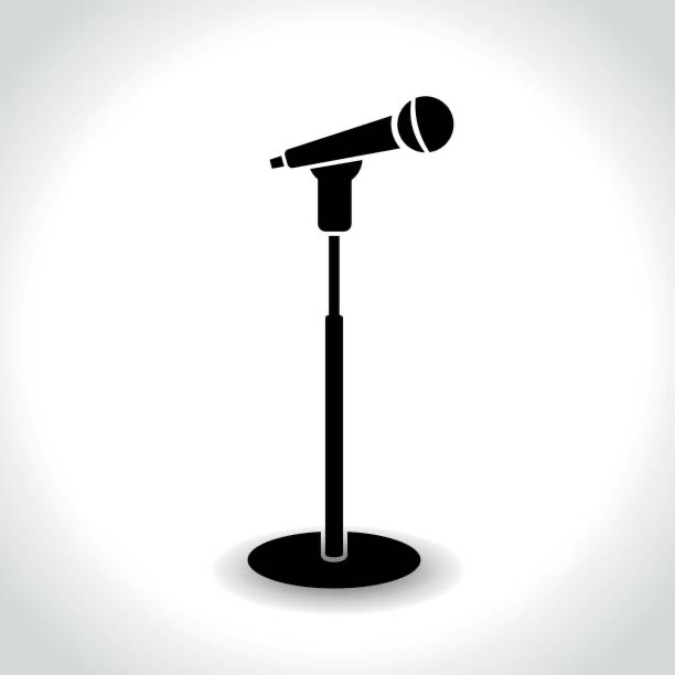 Illustration of microphone stand icon on white background